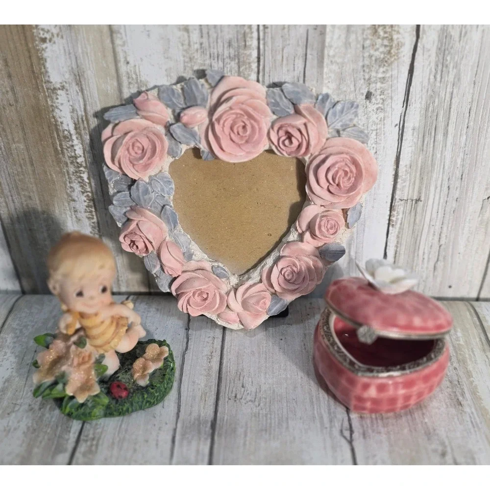 Heart‎ Shaped Photo Frame Small Trinket Rose Jewely Box Garland Decorative